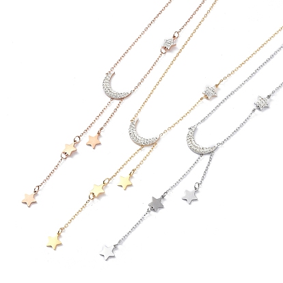 Ion Plating(IP) 304 Stainless Steel with Polymer Clay Rhinestone Necklaces, Star & Moon Pendant Necklaces for Women