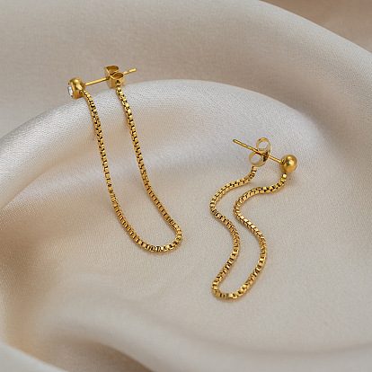 304 серьги-гвоздики с цепочкой из нержавеющей стали с кисточками для женщин, со стразами