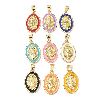 Латунь эмаль подвески, овал с подвеской девы марии, без свинца и без кадмия, долговечный, реальный 18 k позолоченный