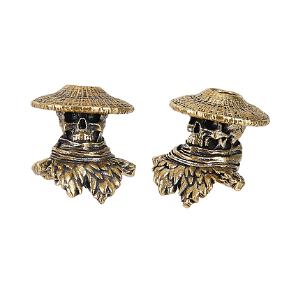 2Pcs Brass European Beads, Large Hole Beads, Skull