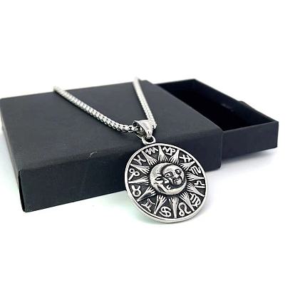 Ретро-ожерелья из нержавеющей стали с подвеской в виде солнца и луны для мужчин