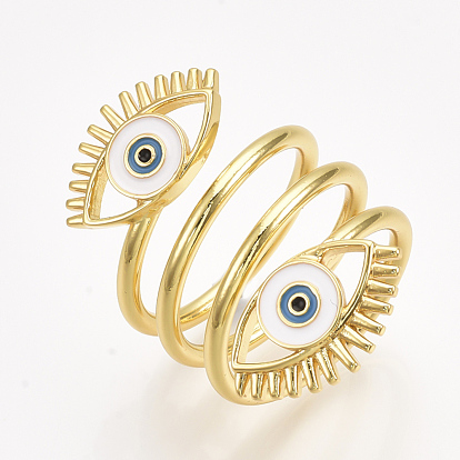 Brass Cuff Rings, Cadmium Free & Lead Free, Open Rings, with Enamel, Eye