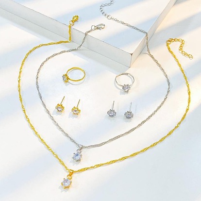 Комплекты ювелирных изделий из сплава, ожерелья с подвесками из кубического циркония и регулируемые серьги-манжеты и гвоздики