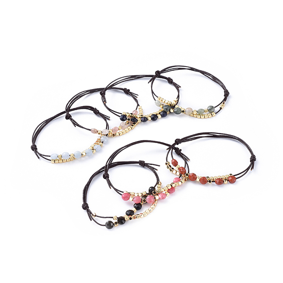 Rindslederband Armbänder, mit facettierten Edelsteinperlen und Messingwürfelperlen