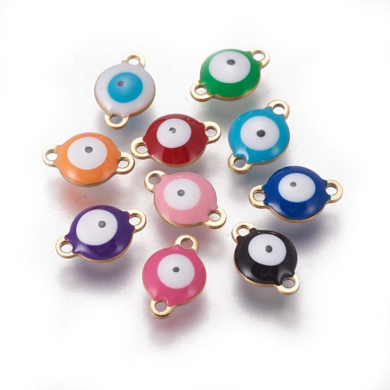 Ion Plating(IP) 304 Stainless Steel Enamel Links/Connectors, Flat Round with Evil Eye