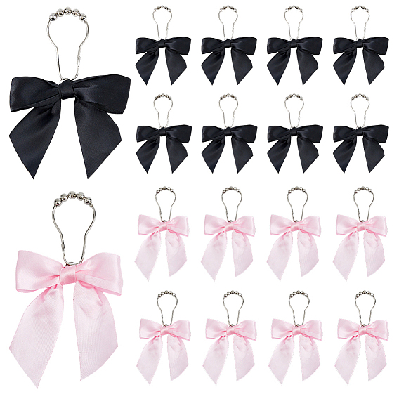 24шт 2 цвета железные кольца для душевой занавески для ванной комнаты, бантом, легко скользящие ролики, металлические вешалки для душа с бусинами, платина