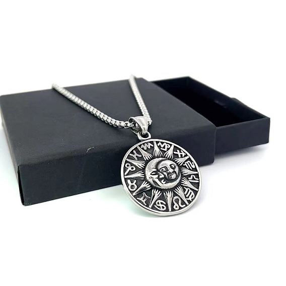 Ретро-ожерелья из нержавеющей стали с подвеской в виде солнца и луны для мужчин