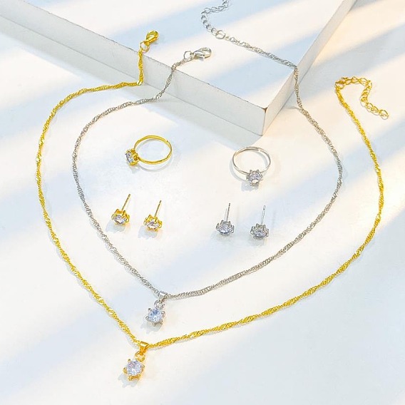 Комплекты ювелирных изделий из сплава, ожерелья с подвесками из кубического циркония и регулируемые серьги-манжеты и гвоздики