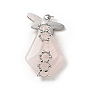 Natural Rose Quartz Pendants,  Teardrop Charm, with Stainless Steel Color Plated 304 Stainless Steel Dragonfly Findings and Jump Ring
