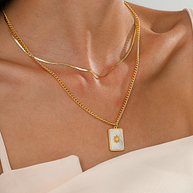 Fashionable Double-layer Geometric Square Shell Necklace - Stainless Steel Necklace, Unique Design