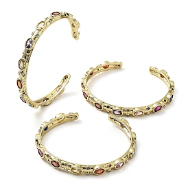 Rack Plating Brass Pave Colorful Cubic Zirconia Open Cuff Bangles for Women, Long-Lasting Plated, Lead Free & Cadmium Free