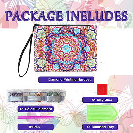 DIY Diamond Cosmetic Bag Painting Kit, Including Resin Rhinestones Bag, Cosmetic Bag, Diamond Sticky Pen, Tray Plate and Glue Clay