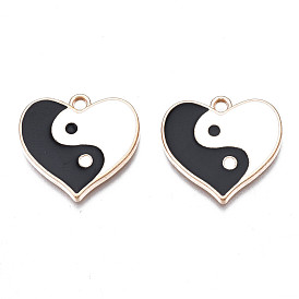 Pendentifs en émail , sans cadmium et sans plomb, coeur avec yin yang