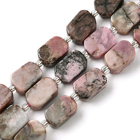 Natural Rhodonite Beads Strands, with Seed Beads, Rectangle