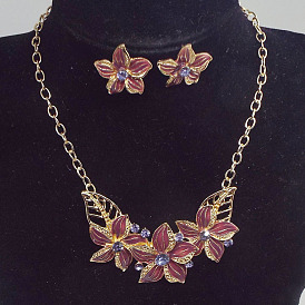 Комплекты из серег и ожерелий из сплава со стразами и эмалью, цветок