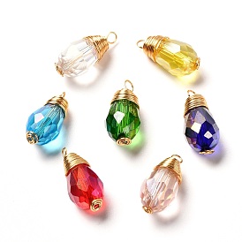 Electroplate Glass Pendants, AB Color Plated, with Copper Wire, Teardrop