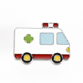Alloy Enamel Brooches, Enamel Pins, with Brass Butterfly Clutches, Ambulance, Cadmium Free & Nickel Free & Lead Free, Platinum