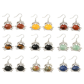 Natural & Synthetic Mixed Gemstone Crab Dangle Earrings, Platinum Brass Earrings