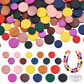 Ювелирные изделия, включая деревянные бусины и эластичную хрустальную нить, плоско-круглые