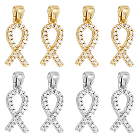 8 шт 2 цвета кулоны из латуни, микропаве, циркония, осознание лента прелести, без кадмия и без свинца, долговечный, стойки покрытие