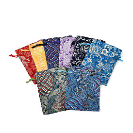 Атласные сумки с китайской вышивкой на завязках, прямоугольные, подарочная упаковка ювелирных изделий мешок для сережек упаковка браслета, смешанные узоры