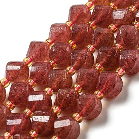 Natural Strawberry Quartz Beads Strands, with Seed Beads, Faceted Twist