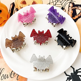 Halloween Theme Acrylic Claw Hair Clips for Girls Women, with Glitter Powder, Bat
