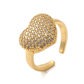 Heart Brass Micro Pave Clear Cubic Zirconia Open Cuff Rings for Women