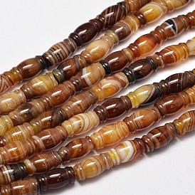 Column Natural Striped Agate/Banded Agate Bead Strands, Dyed, 15x8mm, Hole: 1.2mm, about 25pcs/strand, 14.9 inch