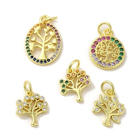 Brass Micro Pave Cubic Zirconia Charms, Real 18K Gold Plated, Tree of Life Charms