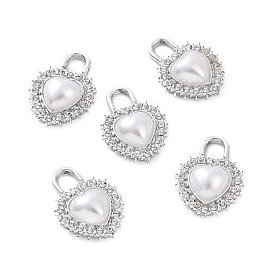 Colgantes de aleación de rhinestone, con cuentas de perlas de imitación de plástico abs, encanto del candado del corazón