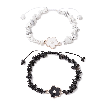 2шт. наборы браслетов из плетеных бусин из натуральных драгоценных камней, регулируемые цветочные пластиковые соединители подвески браслеты для девочек женщин