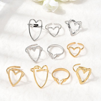 5 шт. 304 открытые манжеты из нержавеющей стали для женщин, ионное покрытие (ip), полые сердца