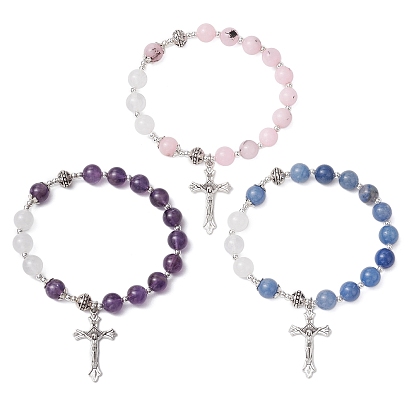 Природных драгоценных камней вышитый бисером браслеты, с подвеской в виде креста из сплава для женщин