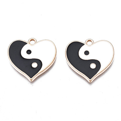 Pendentifs en émail , sans cadmium et sans plomb, coeur avec yin yang