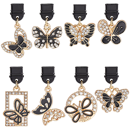 8шт 8 стили пластиковые мобильные пылезащитные заглушки, с подвесками из сплава эмали и хрустальных страз, бабочка, готика