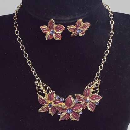 Комплекты из серег и ожерелий из сплава со стразами и эмалью, цветок