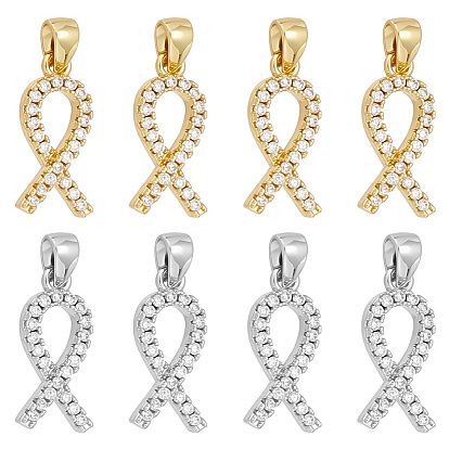 8 шт 2 цвета кулоны из латуни, микропаве, циркония, осознание лента прелести, без кадмия и без свинца, долговечный, стойки покрытие