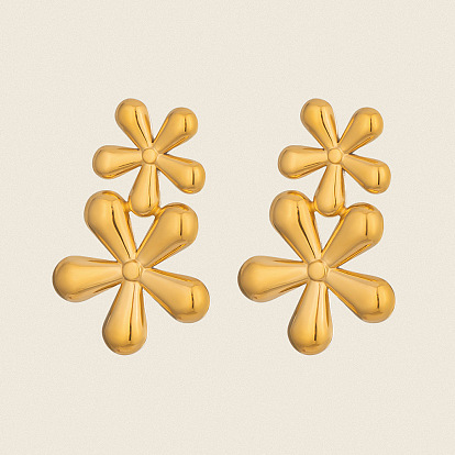 Двойной цветок 304 серьги-гвоздики из нержавеющей стали