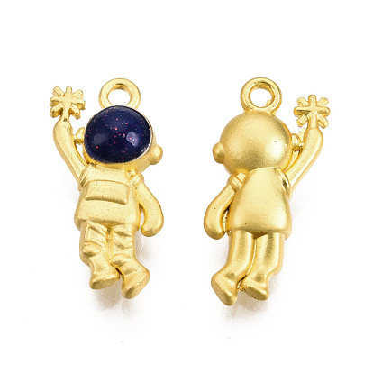 Rack Plating Alloy Enamel Pendants, with Glitter Powder, Matte Gold Color, Cadmium Free & Nickel Free & Lead Free, Spaceman