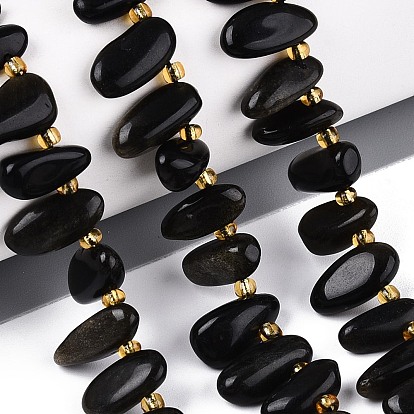 Естественный золотистый отлив обсидиан бисер пряди, самородки, Топ пробуренной, упавший камень, с бисером