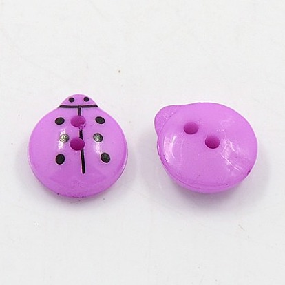 Acrylic Sewing Buttons, 2-Hole, Dyed, Ladybug, 13x12x4.5mm, Hole: 1mm