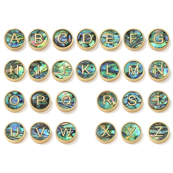 Латунные бусины, с имитацией смолы ракушки пауа, плоско-круглые, реальный 14 k позолоченный