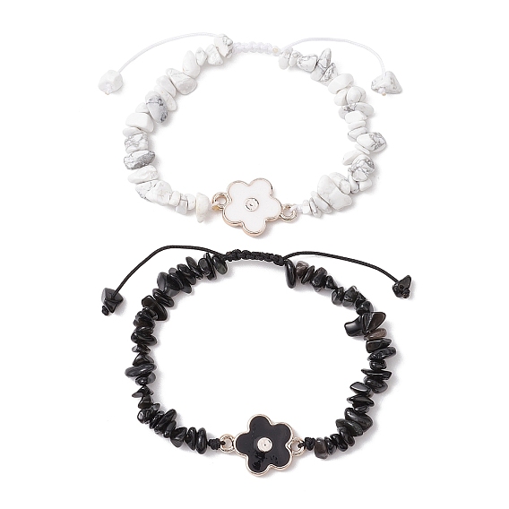 2шт. наборы браслетов из плетеных бусин из натуральных драгоценных камней, регулируемые цветочные пластиковые соединители подвески браслеты для девочек женщин