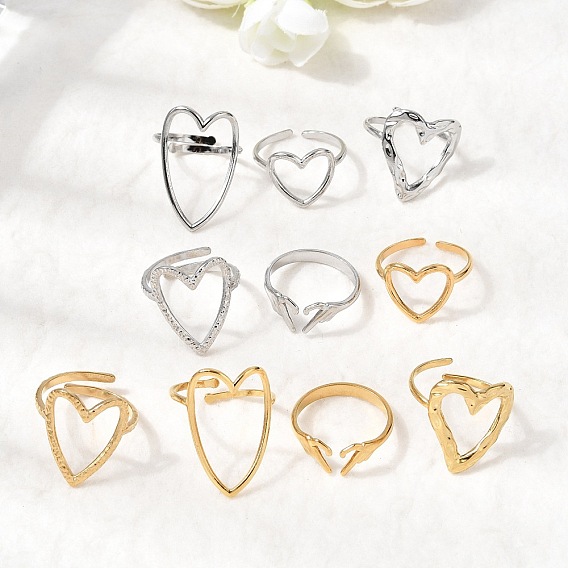 5 шт. 304 открытые манжеты из нержавеющей стали для женщин, ионное покрытие (ip), полые сердца