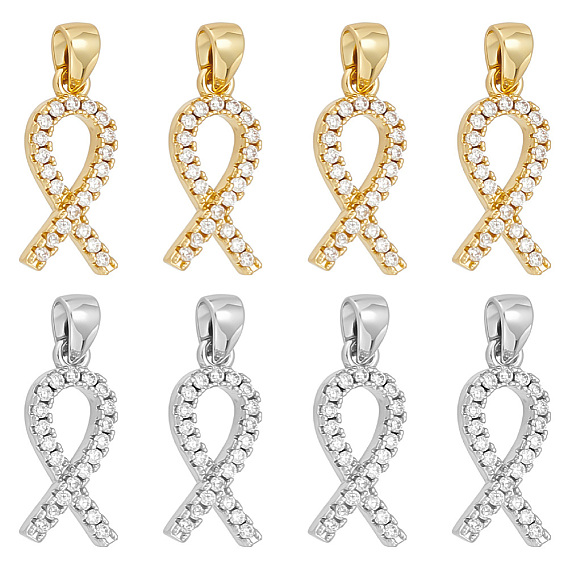 8 шт 2 цвета кулоны из латуни, микропаве, циркония, осознание лента прелести, без кадмия и без свинца, долговечный, стойки покрытие