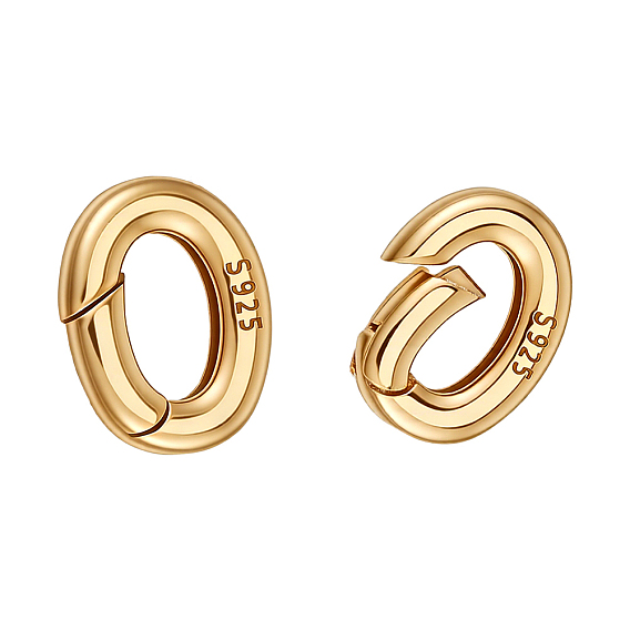 2 шт. 925 Кольца с пружинным затвором из стерлингового серебра, овальные