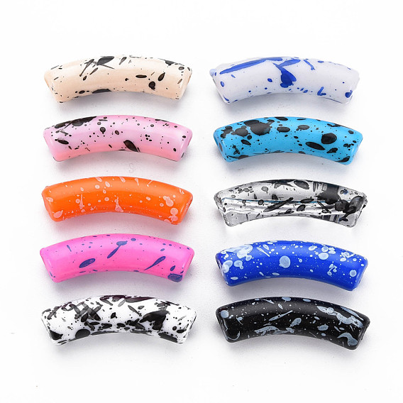 Opaque & Transparent Spray Painted Acrylic Beads, Curved Tube