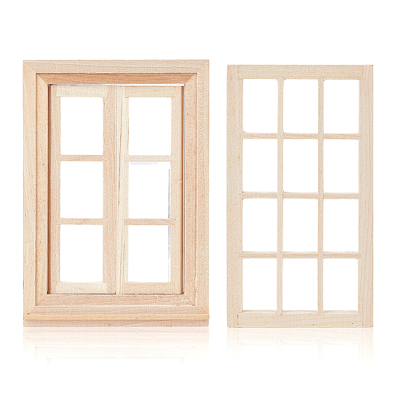 2 Bags 2 Styles Wooden Windows, Dollhouse Miniatures, Rectangle