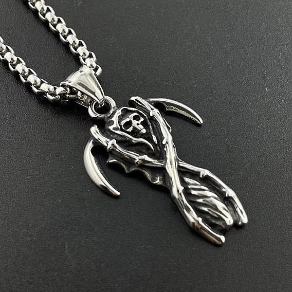 Винтажные 304 ожерелья с подвеской из нержавеющей стали в виде мрачного жнеца